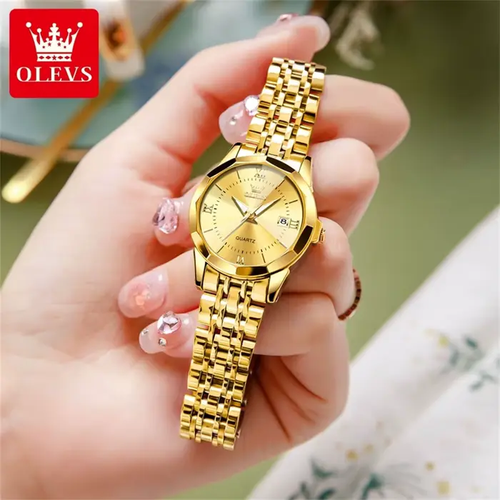 Montre OLEVS Luxe Quartz avec Calendrier Complet et Affichage Lumineux pour Femmes Occasions Spéciales Décontractée Élégante