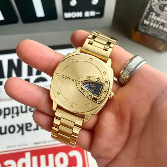 Montre créative DENVOSI avec cadran triangulaire pour homme, résistance à l'eau, mouvement à quartz, style décontracté et élégant, bracelet en acier inoxydable