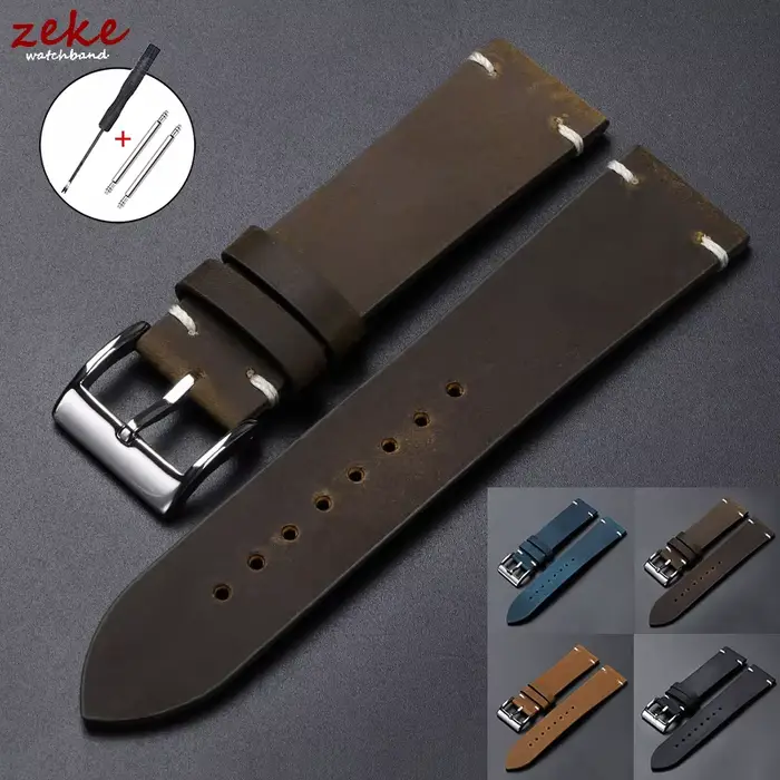 Bracelet de montre Vintage en cuir de cire d'huile pour Omega pour Seiko 18mm 20mm 21mm 22mm