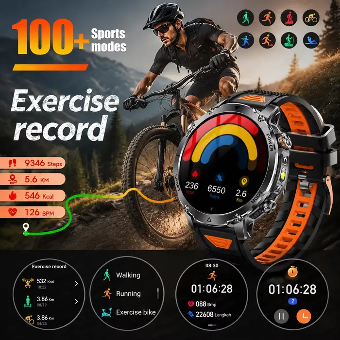 Montre connectée de sport militaire pour hommes