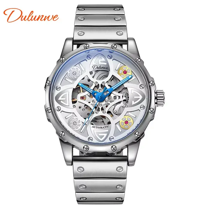 DULUNWE – montre squelette automatique pour hommes, Tourbillon mécanique, marque lumineuse, en acier