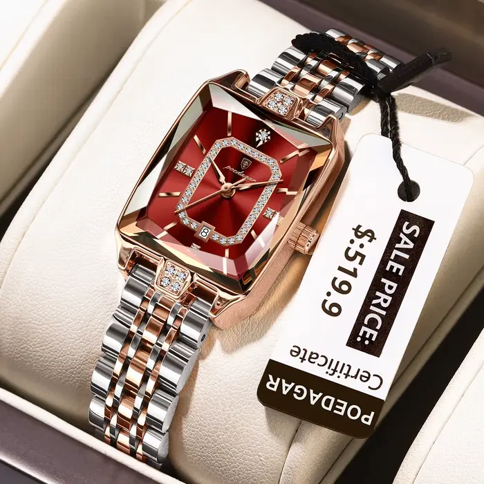POEDAGAR montre rectangulaire de luxe pour femme calendrier étanche