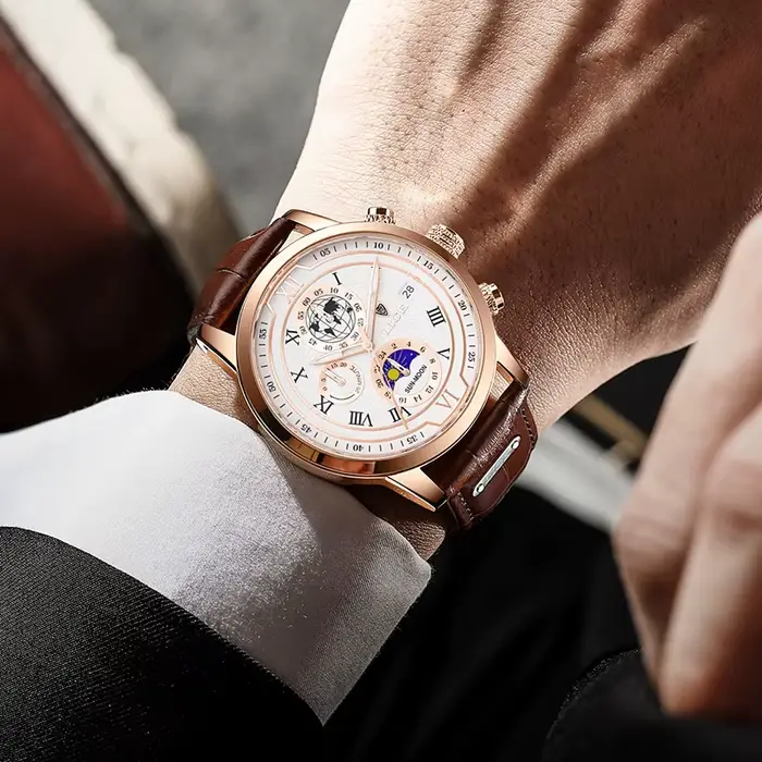 Nouvelles Montres Hommes 2026 LIGE Marque Haut de Gamme Cuir Chronographe Étanche Sport Automatique Date Quartz