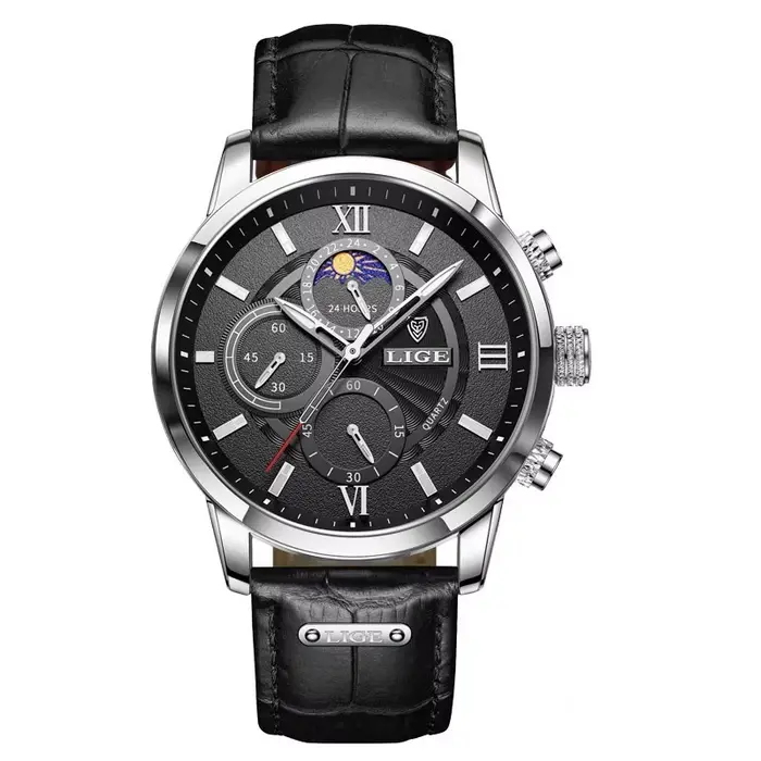 LIGE mode 24 heures Phase de lune montre hommes Sport de plein air montre étanche pour hommes de lux