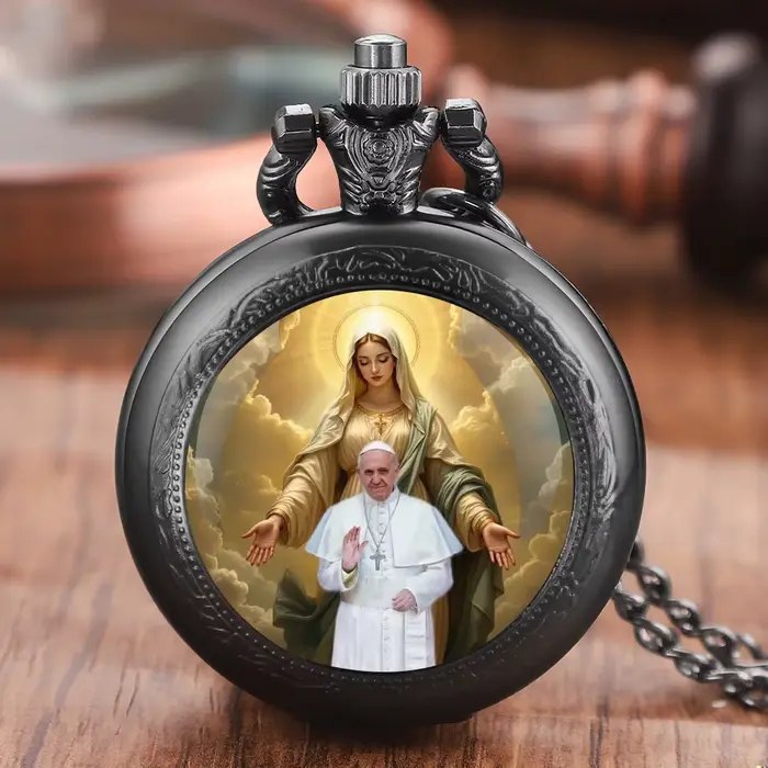 Montre de poche à quartz vintage avec pendentif chaîne motif Jésus icônes catholiques style Pape Jean-Paul II pour hommes et femmes cadeau bijou ocassions formelles et informelles