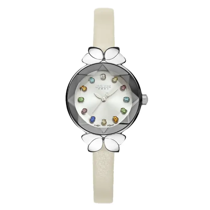 Petite montre à quartz en cuir véritable pour femme