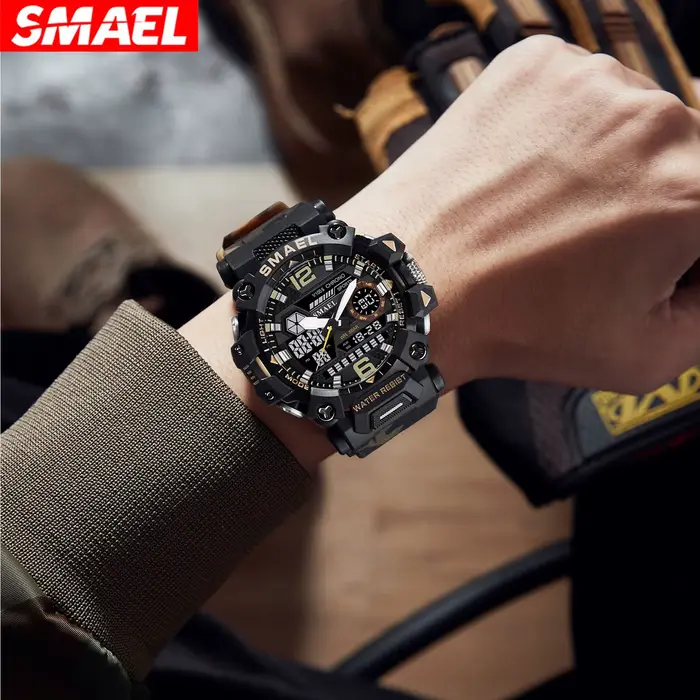 Montre militaire SMAEL étanche 50m avec affichage dual numérique-analogique pour homme activités sportives et décontractées