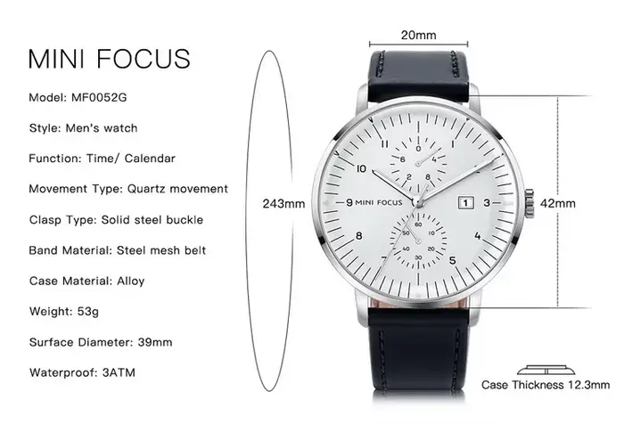 MINIFOCUS MF0052G Montre à quartz en cuir véritable avec cadran