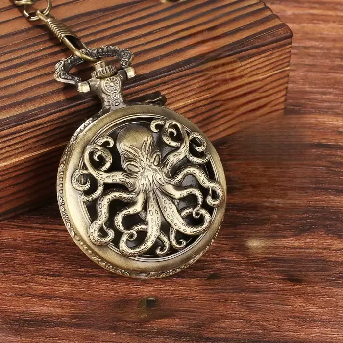 Montre de poche en bronze octopus style antique chronographe cadeau pour hommes et garçons occassions spéciales