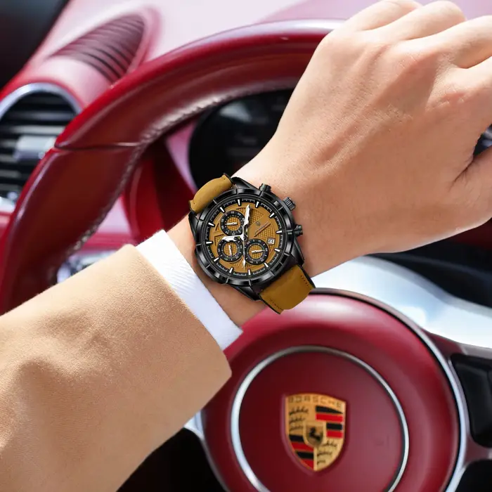 POEDAGAR luxe haut hommes montre-bracelet Quartz Original en cuir
