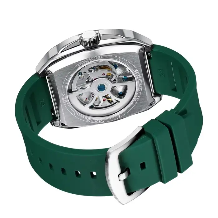 Montre automatique mécanique à double tourbillon en acier noir 8855