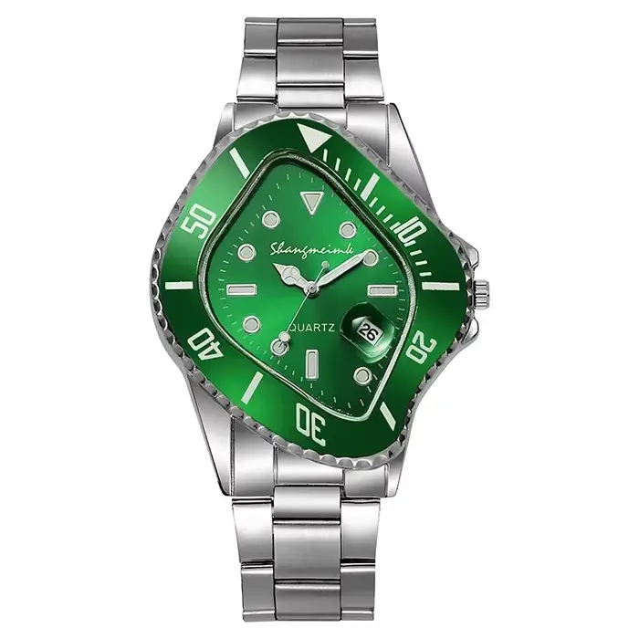 Montre pour hommes inhabituel Conceptual Crash fondant boîtier en forme de torsion montre-bracelet à Quartz homme homme rhombique vert horloge Reloj Hombre