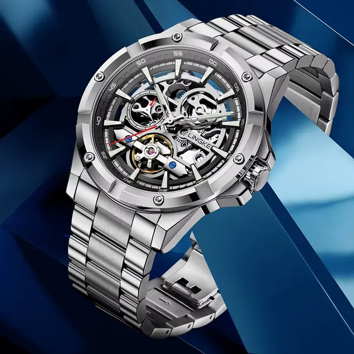 Montre automatique homme style fashion casual acier inoxydable résistante à l'eau occassions professionnelles et décontractées