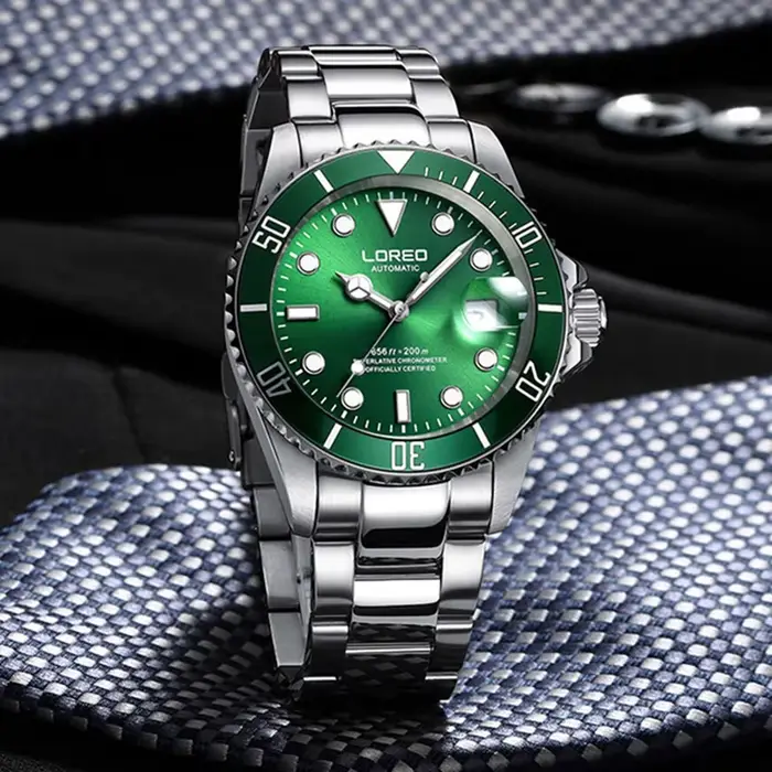 Montre LOREO de luxe homme automatique avec résistance à l'eau pour plongeurs et occasions spéciales