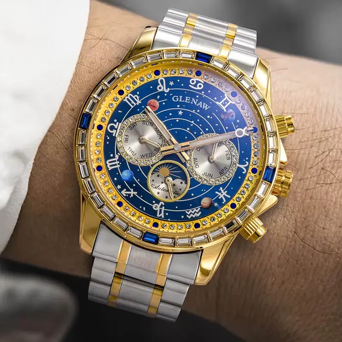 Glenaw haut de gamme affaires entièrement automatique mécanique multifonctionnel montre pour hommes à la mode étanche