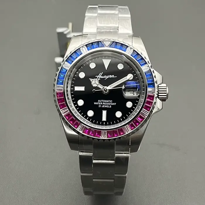 Montre automatique pour hommes 40MM, montre mécanique en acier inoxydable, boîtier poli brossé, verr