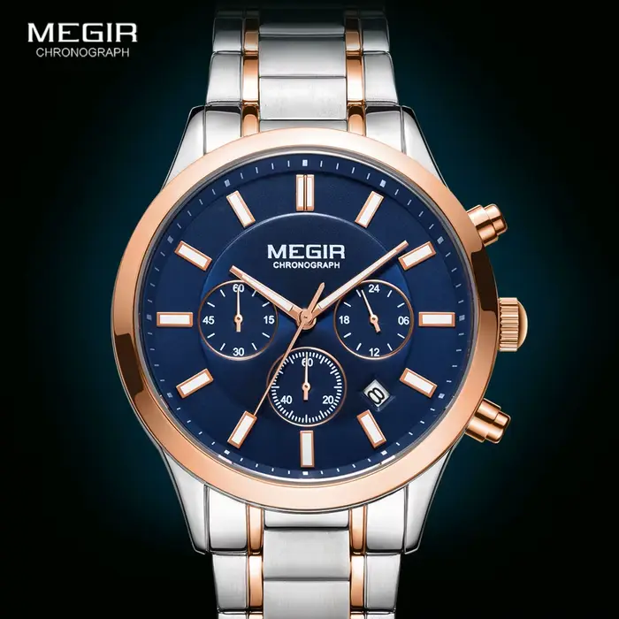 Montre-bracelet chronographe à quartz en acier inoxydable pour homme