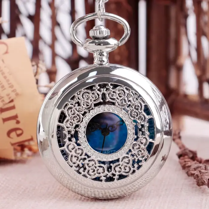 Montre de poche à Quartz creuse noire et argentée