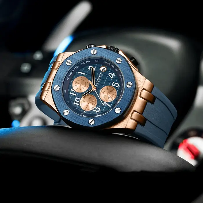 Montre chronographe OCHSTIN style sport de luxe avec lunette octogonale et bracelet en silicone pour hommes occasions spéciales