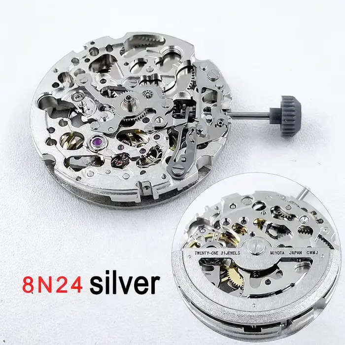 Miyota 8N24 mouvement mécanique automatique argent classique squelette mécanisme Miyota 21 bijoux pi