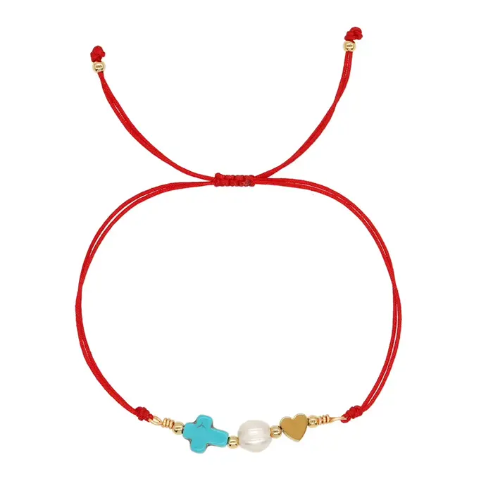 Destiny année transfert perle bleu Turquoise croix Bracelet coeur de pêche unique perle Bracelet bij