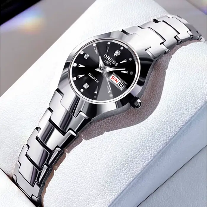ORUSS marque chaude montre pour femme de haute qualité en acier inoxydable étanche pointeur lumineux semaine calendrier