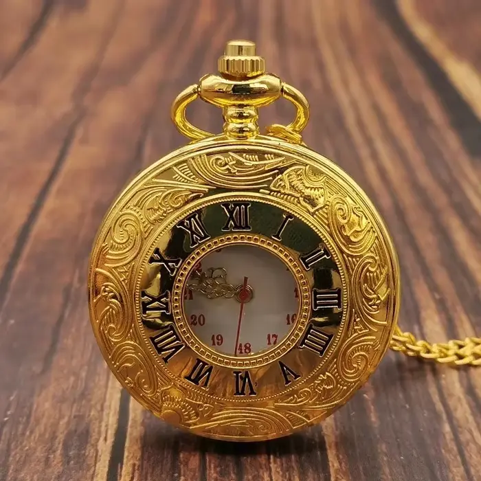 Montre à gousset — Chaîne de montre de poche à Quartz pour hommes et femmes, boîtier creux de luxe e