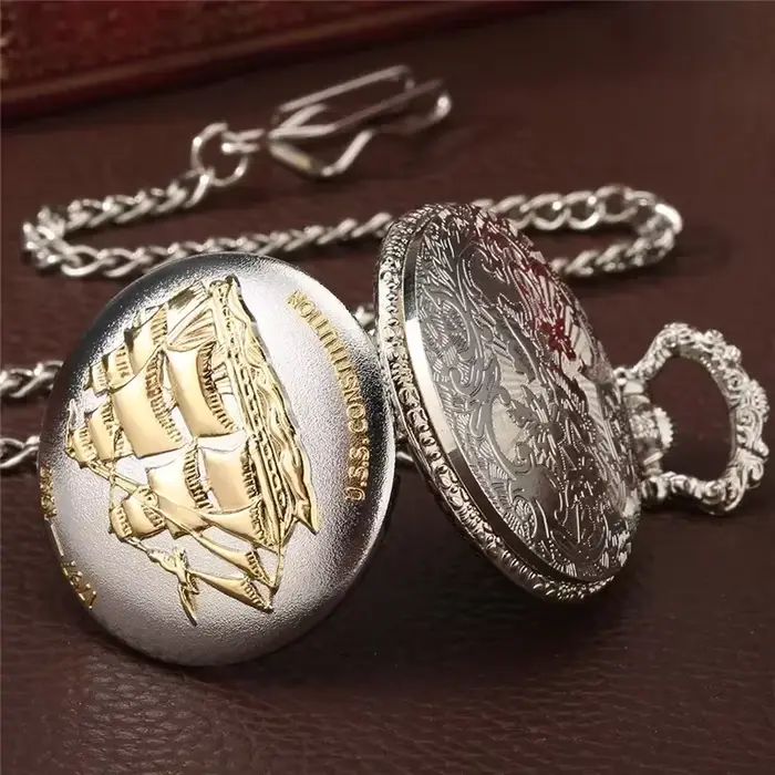 Montre de poche à Quartz avec pendentif en toile de voile argentée 1797 – 1997