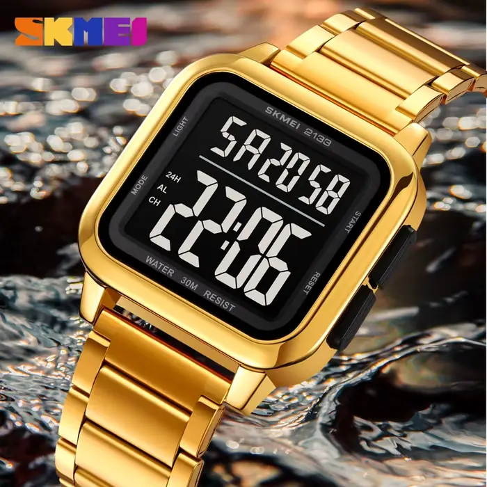 SKMEI 2133 montres numériques mâle alarme Reloj Hombre luxe en acier inoxydable lumière Sport montre de mode hommes 3Bar étanche