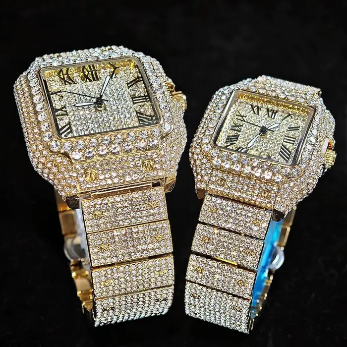 UNIGUET montre de glace de luxe pour hommes femmes mode Hip Hop plein diamant carré Couple montre-bracelet cadeau 2026 Hor vente
