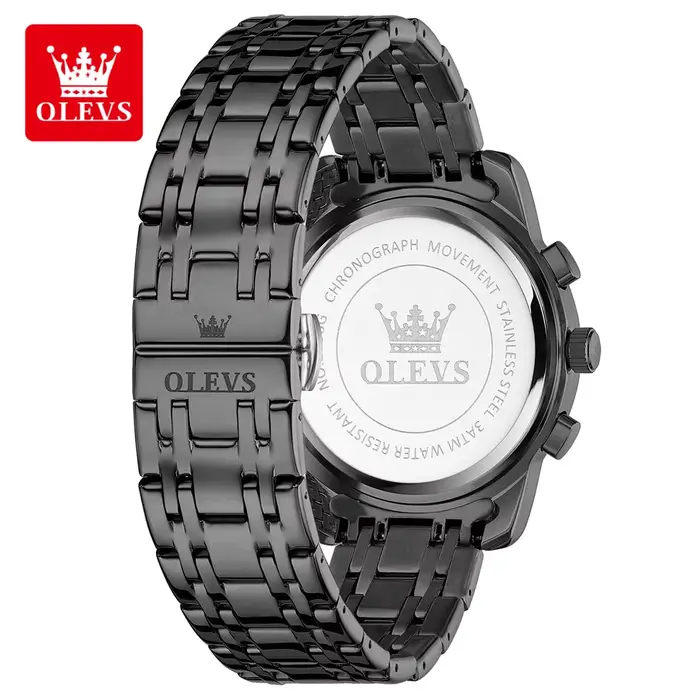 Montre homme OLEVS à quartz avec phase de lune, résistance à l'eau 30m, bracelet en acier inoxydable pour occasions spéciales et quotidiennes