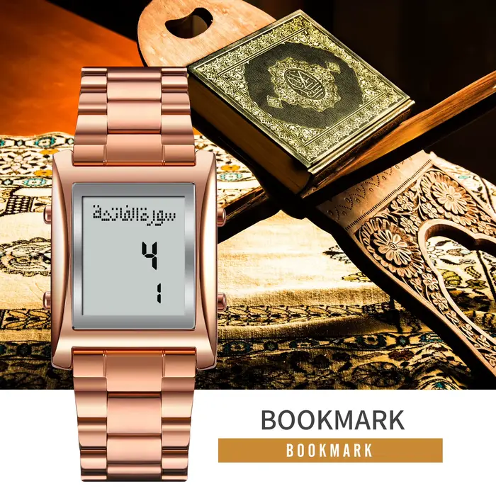 Montre Azan avec boussole Qibla et calendrier Hijri pour homme, montre numérique résistante à l'eau avec fonctionnalités de prière et suivi lunaire