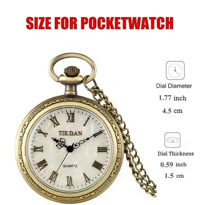 Montre de poche à quartz vintage Bronz pour hommes avec chiffres romains