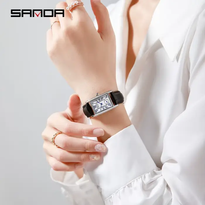 SANDA Top Fashion 1116 montre pour femme Design élégant cadran rectangulaire étanche mouvement à Quartz