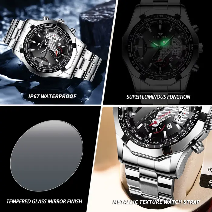 Montre-bracelet à quartz lumineuse résistante à l'eau pour hommes, avec date automatique, pour activités sportives et occasions spéciales
