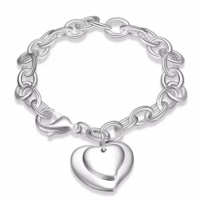 Lekani nouveau 925 timbre couleur argent bijoux Bracelet argent 925 bijoux Double coeur Bracelets po
