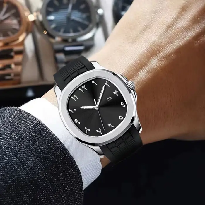 Chiffres arabes sans Logo moyen-orient luxe hommes montres marque Quartz mode créative Silicone Montre-bracelet Homme