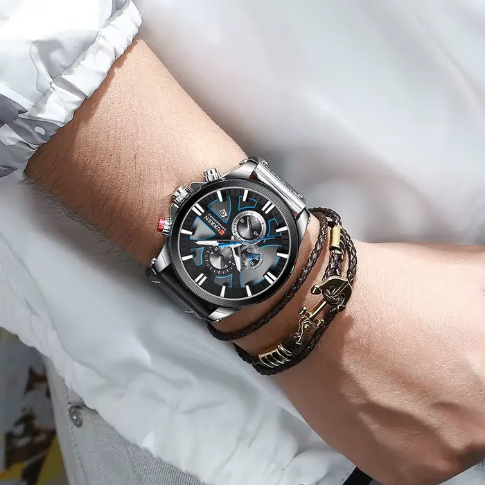 Montre chronographe Curren homme sport quartz bracelet en cuir pour hommes aventuriers et sportifs