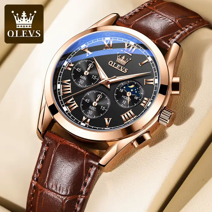 OLEVS Phase de lune montres pour hommes chronographe 30 m étanche lumineux marque montre à quartz po