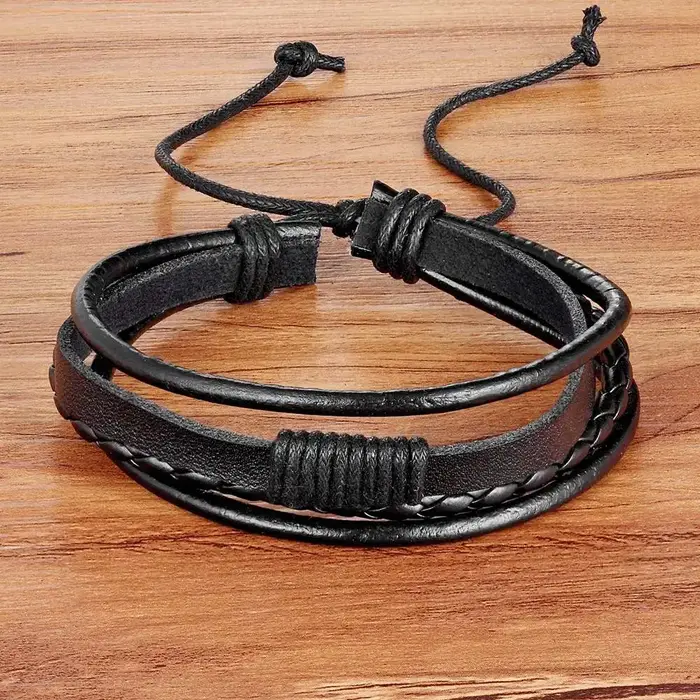 TYO – Bracelet tressé multicouche en cuir pour hommes