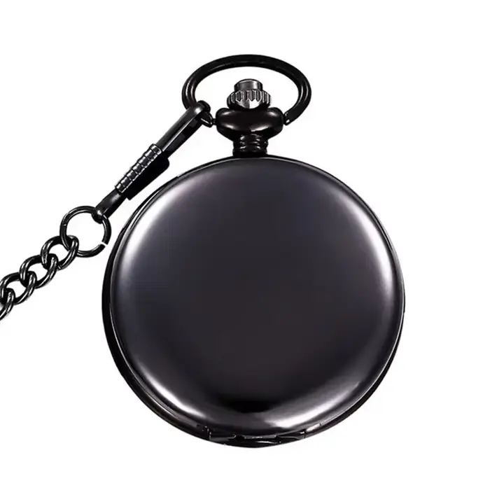 Montre de poche à Quartz lisse argenté pour hommes et femmes, collier, horloge en métal et acier ino