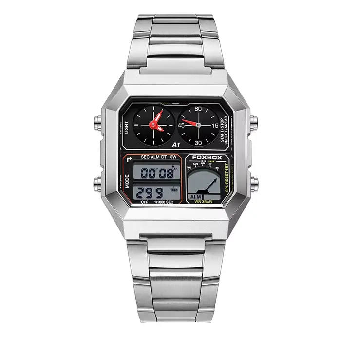 FOXBOX-Montres-bracelets à quartz étanches pour hommes, affichage carré pour touristes, montre de sp