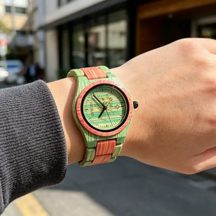 Montre décontractée pour homme à quartz en bambou