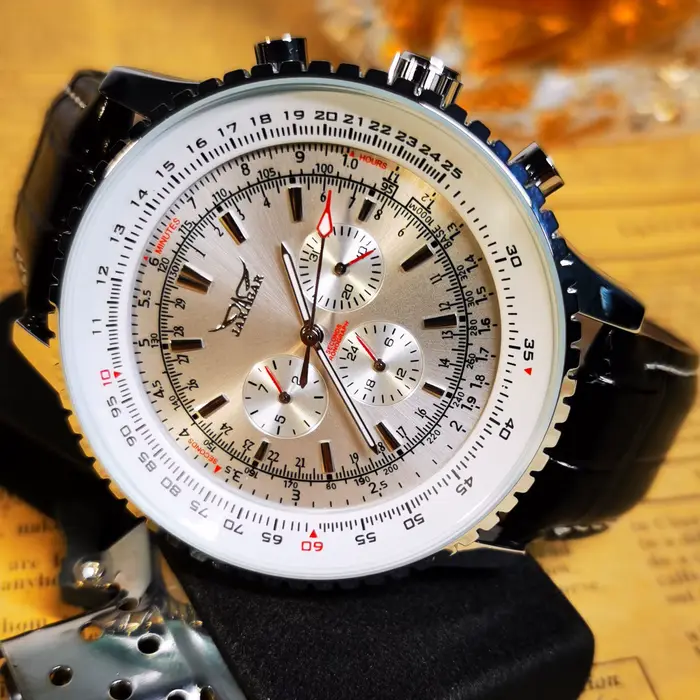 JARAGAR pilote montre automatique pour hommes militaire multifonction sous-cadrans montres mécaniques Top marque de luxe bracelet en cuir horloge