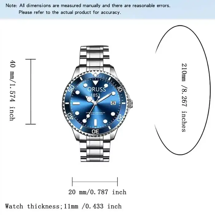 ORUSS Nouvelle Montre Homme d'Affaires 40mm Classique avec Lunette Rotative Série Plongée Étanche Lumineuse Calendrier