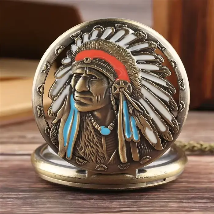 Montre de poche vintage en alliage style indien pour homme et femme occasions spéciales colliers chaînes pulls