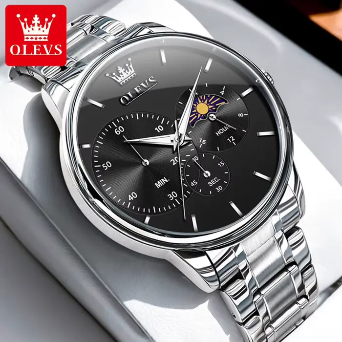 OLEVS montres pour hommes Top marque affaires mode acier fin marque originale montre-bracelet à Quartz pour homme Phase de lune chronographe grand