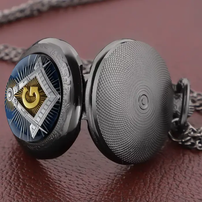 Montre de poche vintage en forme de dôme en verre avec maçonnerie mystérieuse, collier pendentif, horloge, cadeau pour homme, souvenir pour enfant, bracelet de poignet en acier inoxydable, quartz, occasion spéciale