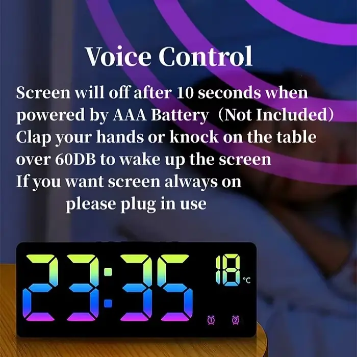 Réveil à commande vocale numérique température Date 2 alarme USB alimenté toujours sur Snooze horloge de Table Mode