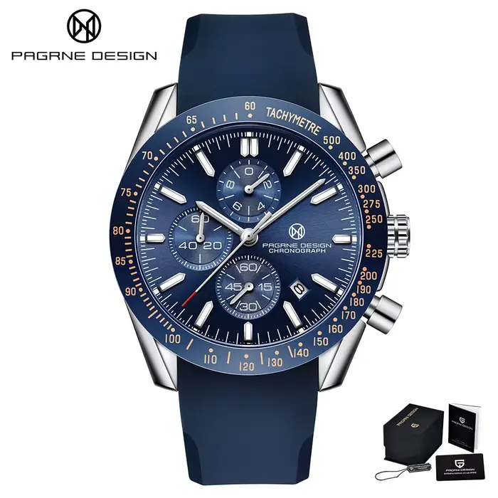PAGRNE DESIGN sport hommes montre à Quartz 45mm marque étanche alliage automatique chronométrage mod